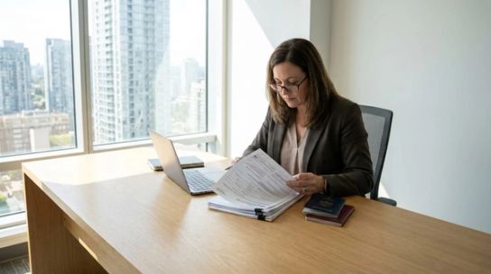 Immigration professional reviewing Express Entry documents