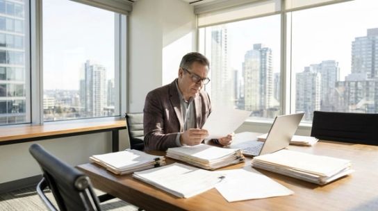 Professional immigration consultant reviewing Express Entry legal documents