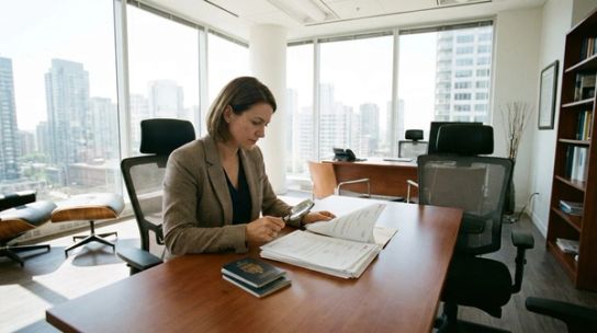 Professional reviewing Express Entry immigration documents